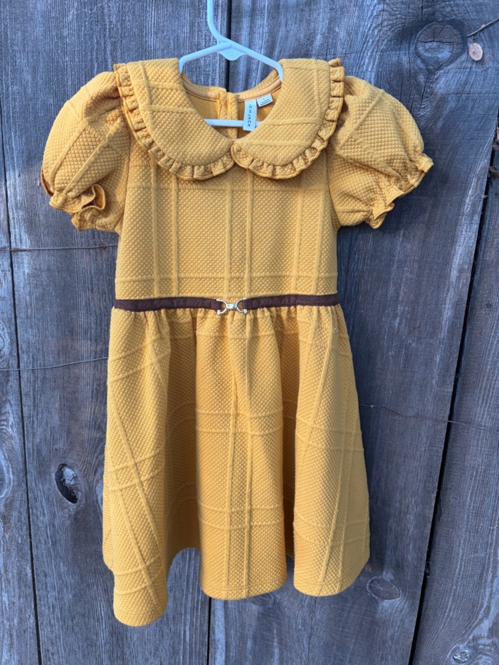 Janie and Jack Mustard Quilted Dress with Ruffle Peter Pan Collar